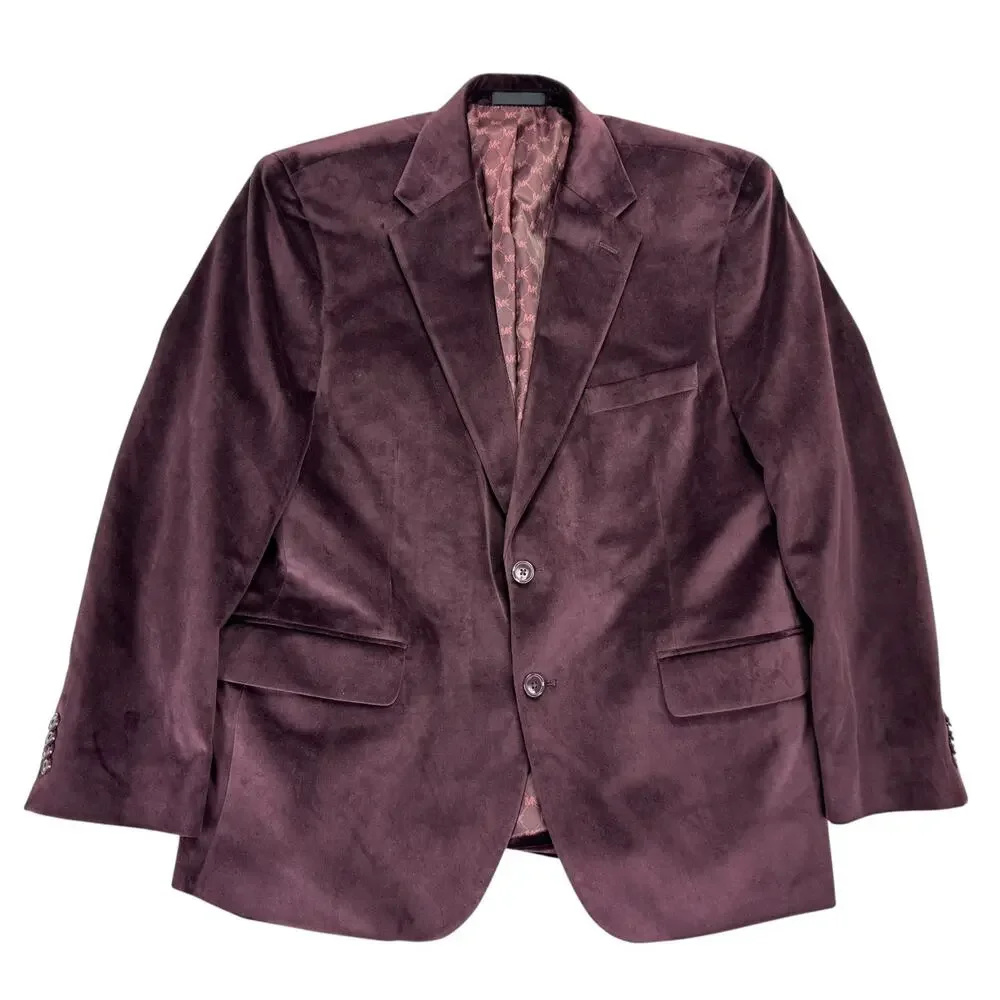Michael Kors Mens Kent Classic Fit Velvet Sport Coat Burgundy 44S
